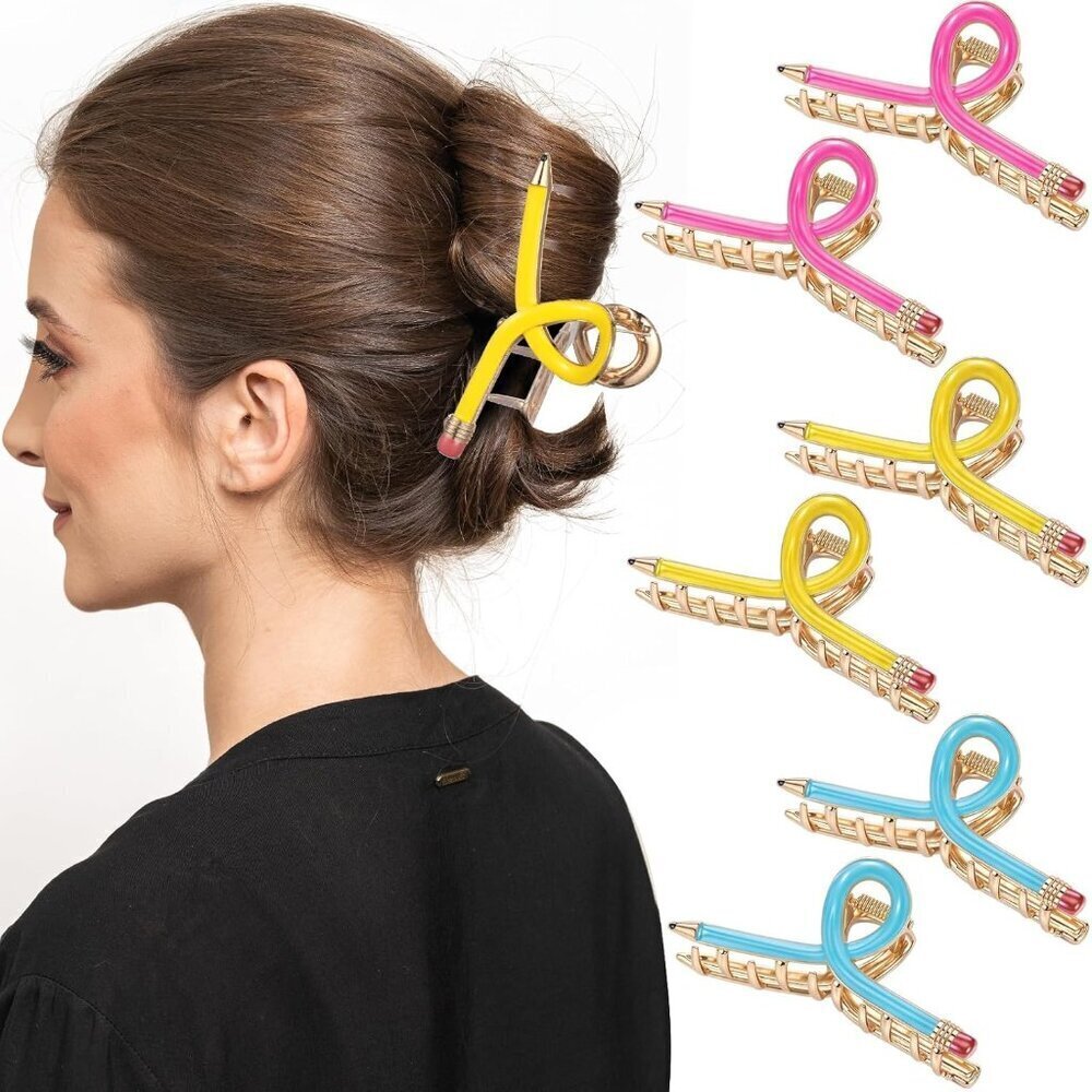 6 Pcs Metal Pencil Hair Claw Clips for Women Kids Back to School Accessories